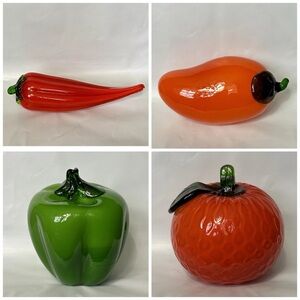 Murano Style Hand‎ Blown Glass Mango, Orange, Bell Pepper & Chili Pepper LOT